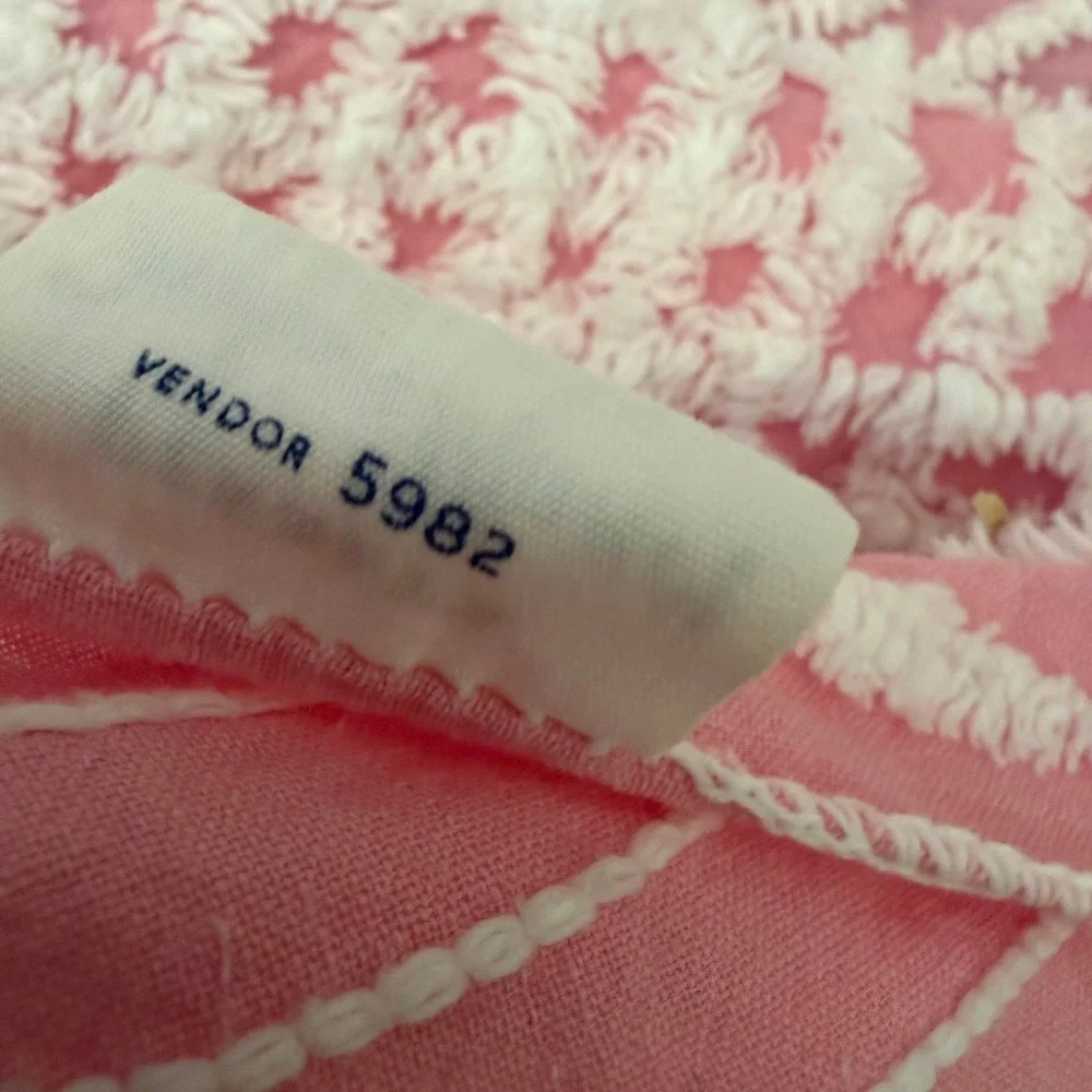 VTG Penny's Fashion Manor Pink White Classic Tufted Chenille Bedspread - 94x98
